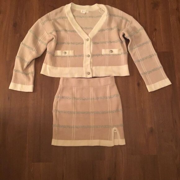 MABLE Plaid Button Down Sweater Cardigan and Mini Skirt - Picture 5 of 7